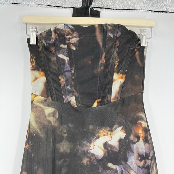 superdown | NWT Angela Midi Dress in Multi Black Angel Heaven Print S - Picture 5 of 15